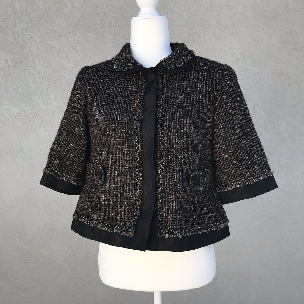 Elle Tahari Tweed Brown Cropped Blazer Size S